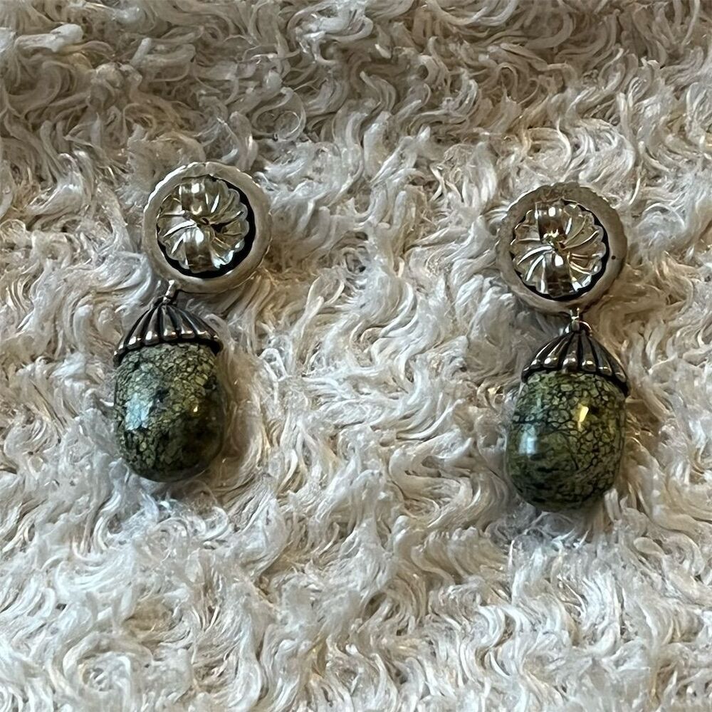 Carolyn Pollack Relios Sterling Silver Green Serpentine Dangle Earrings - Picture 7 of 7